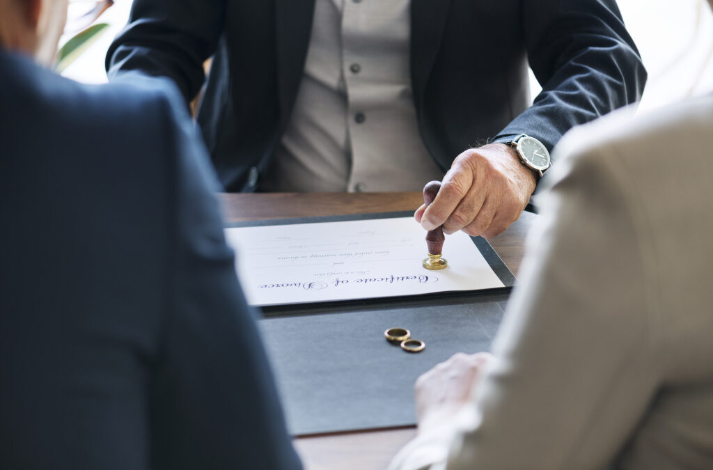 Breakup marriage couple with divorce certification